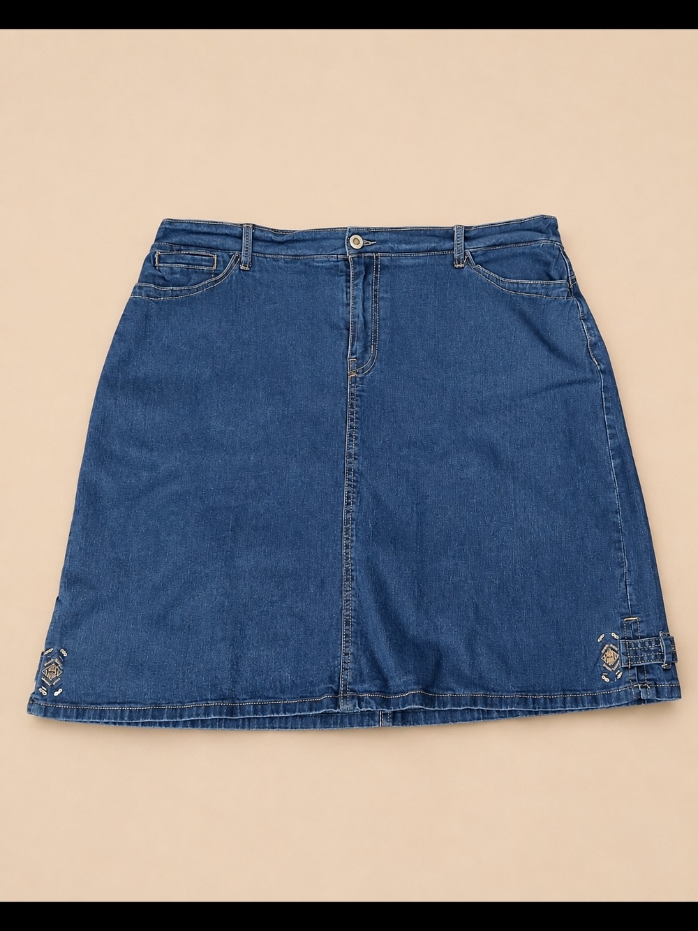 Claire France Y2K Denim Skort Size 18 Blue Embroidered Beaded Jean Skirt Plus
